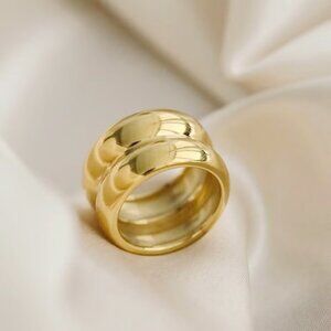 Simple style gold wide double ring retro fashion personality ring 6, 7 or 8